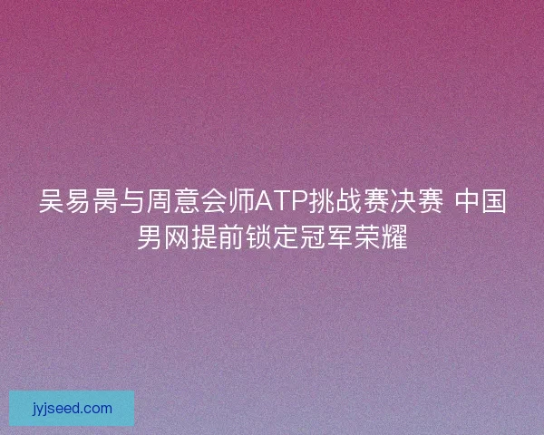 吴易昺与周意会师ATP挑战赛决赛 中国男网提前锁定冠军荣耀